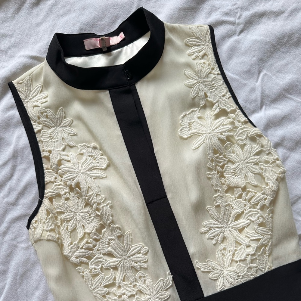 🎩 TED BAKER Mini Dress with Pleated Skirt & Lace Appliqué